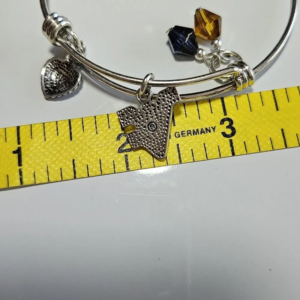 West Virginia Mountaineers Silver Tone Slide Heart Bead Charm Bracelet 7.5